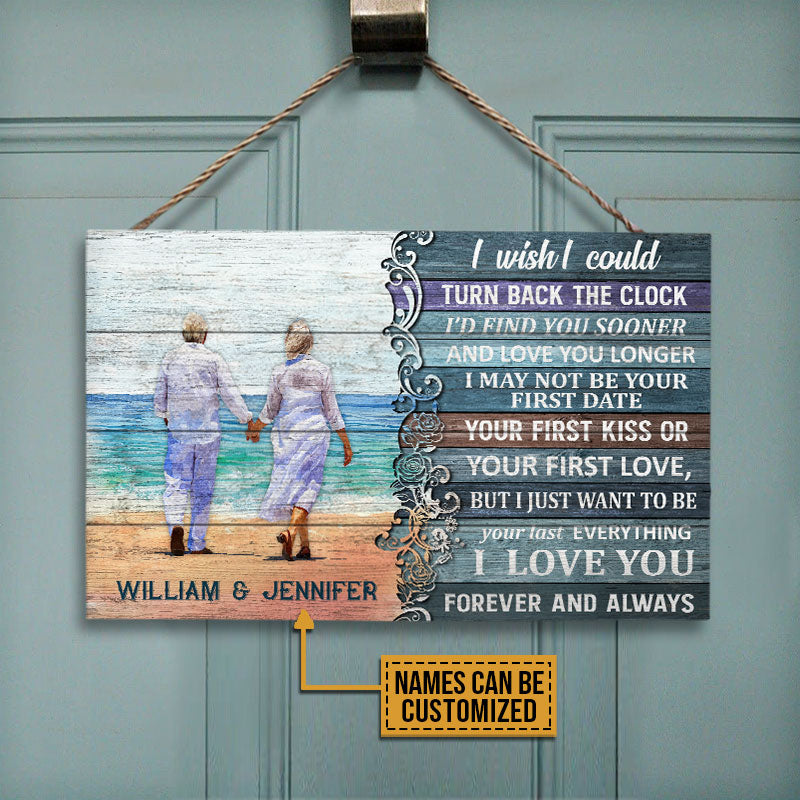 Beach Old Couple Turn Back The Clock, Couple Gift, Home Decor, Custom Wood Rectangle Sign