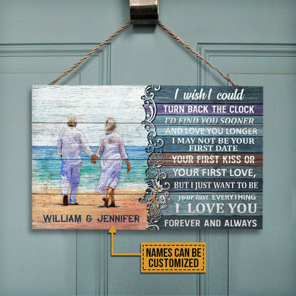 Beach Old Couple Turn Back The Clock, Couple Gift, Home Decor, Custom Wood Rectangle Sign