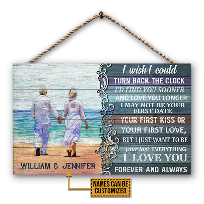 Beach Old Couple Turn Back The Clock, Couple Gift, Home Decor, Custom Wood Rectangle Sign