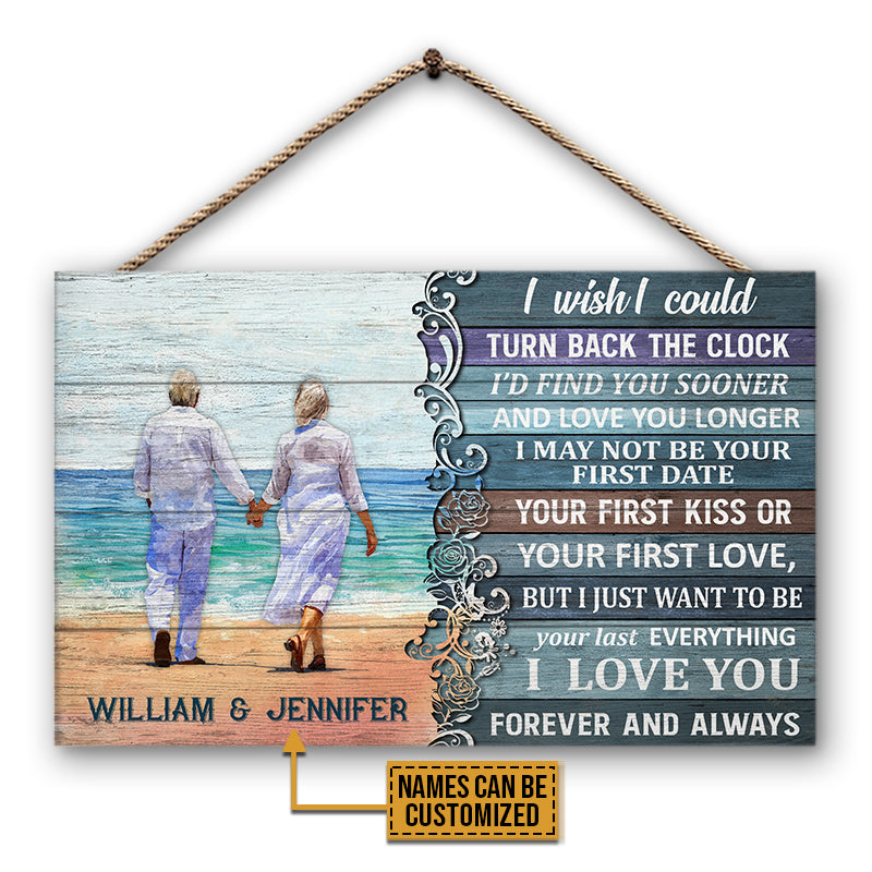 Beach Old Couple Turn Back The Clock, Couple Gift, Home Decor, Custom Wood Rectangle Sign