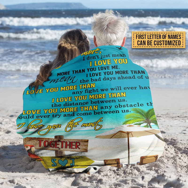 Beach Parrot Love You The Most Custom Blanket, Beach Gift, Gifts For Wedding, Anniversary, Birthday