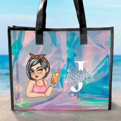 Beach Summer Vibe Monogram - Personalized Holographic Tote Ornament The Next Custom Gift