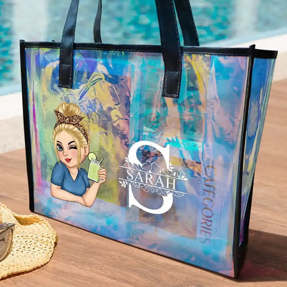 Beach Summer Vibe Monogram - Personalized Holographic Tote Ornament The Next Custom Gift