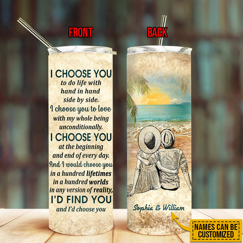 Beach Couple Dressed I Choose You Custom Skinny Tumbler