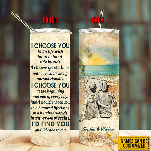 Beach Couple Dressed I Choose You Custom Skinny Tumbler