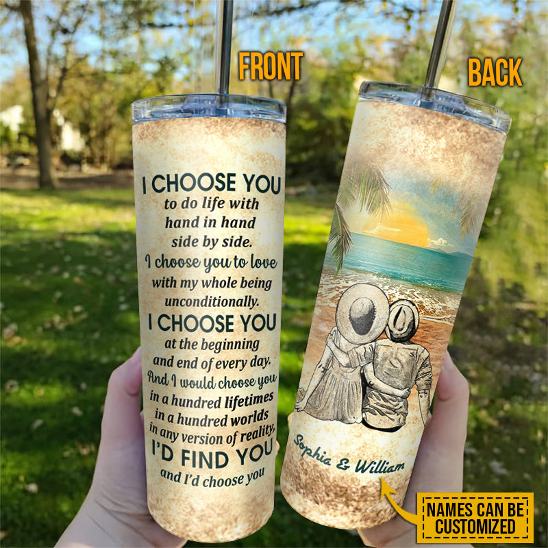 Beach Couple Dressed I Choose You Custom Skinny Tumbler
