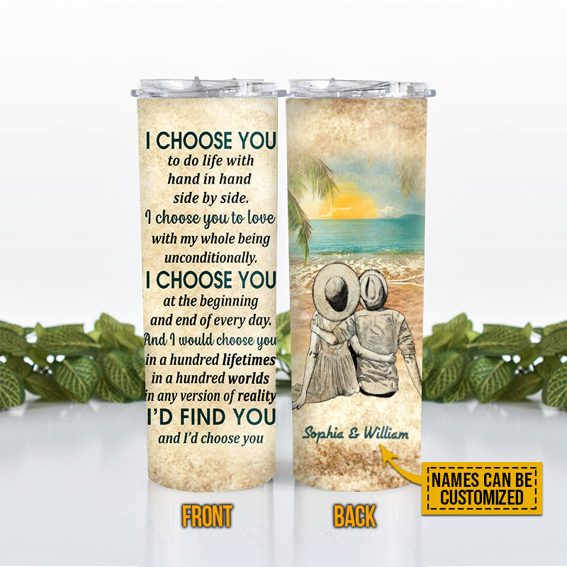 Beach Couple Dressed I Choose You Custom Skinny Tumbler