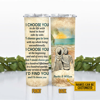 Beach Couple Dressed I Choose You Custom Skinny Tumbler