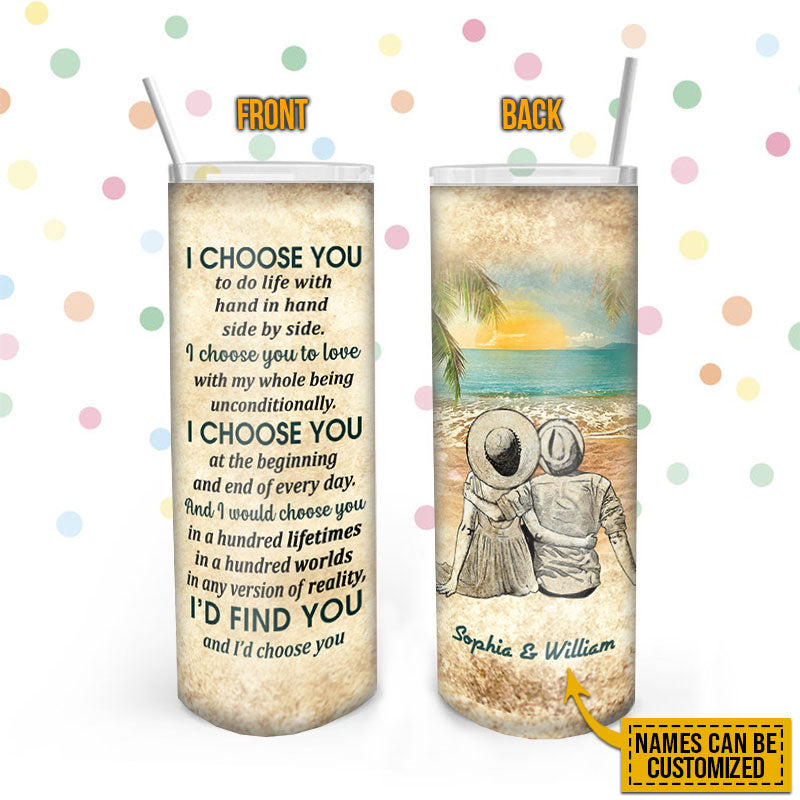 Beach Couple Dressed I Choose You Custom Skinny Tumbler