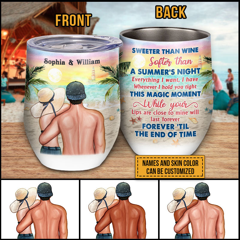 Beach Couple Sweeter Than Wine Custom Wine Tumbler