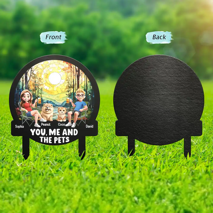 Beach You, Me And The Dog Cat - Personalized Metal Garden Stake