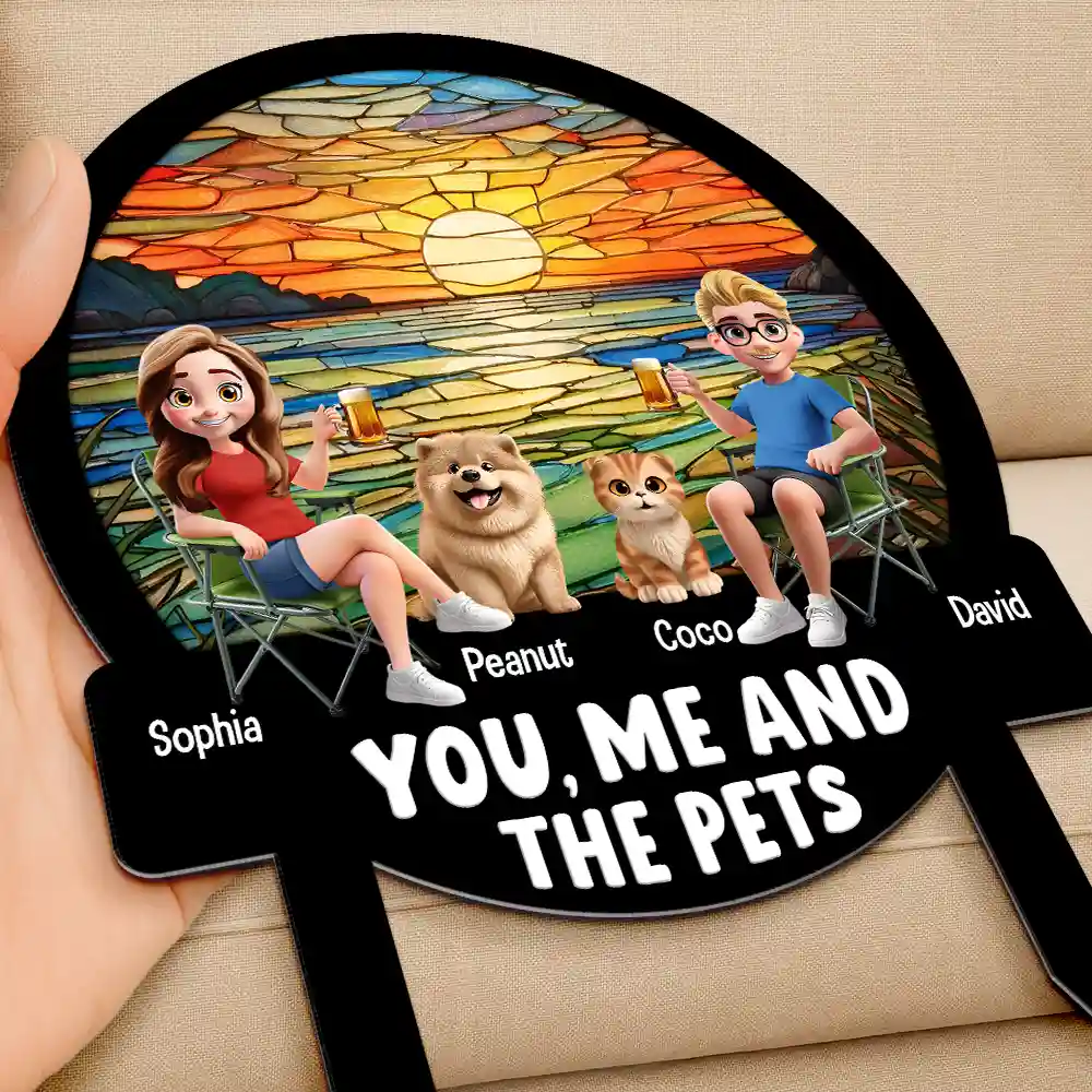 Beach You, Me And The Dog Cat - Personalized Metal Garden Stake