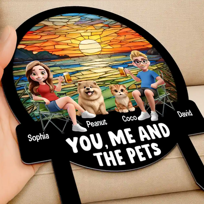 Beach You, Me And The Dog Cat - Personalized Metal Garden Stake