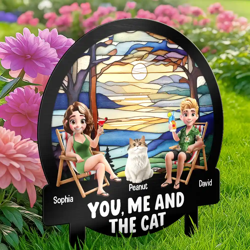 Beach You, Me And The Dog Cat - Personalized Metal Garden Stake