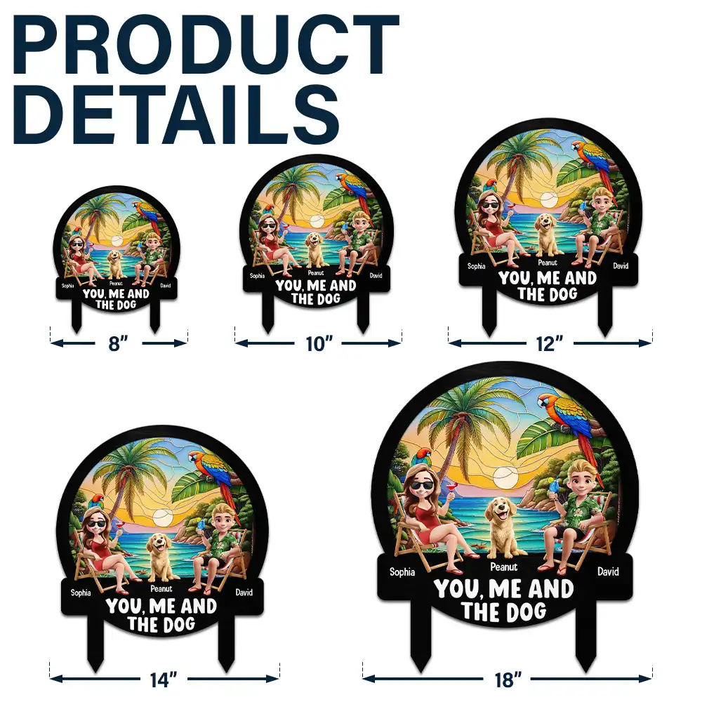 Beach You, Me And The Dog Cat - Personalized Metal Garden Stake