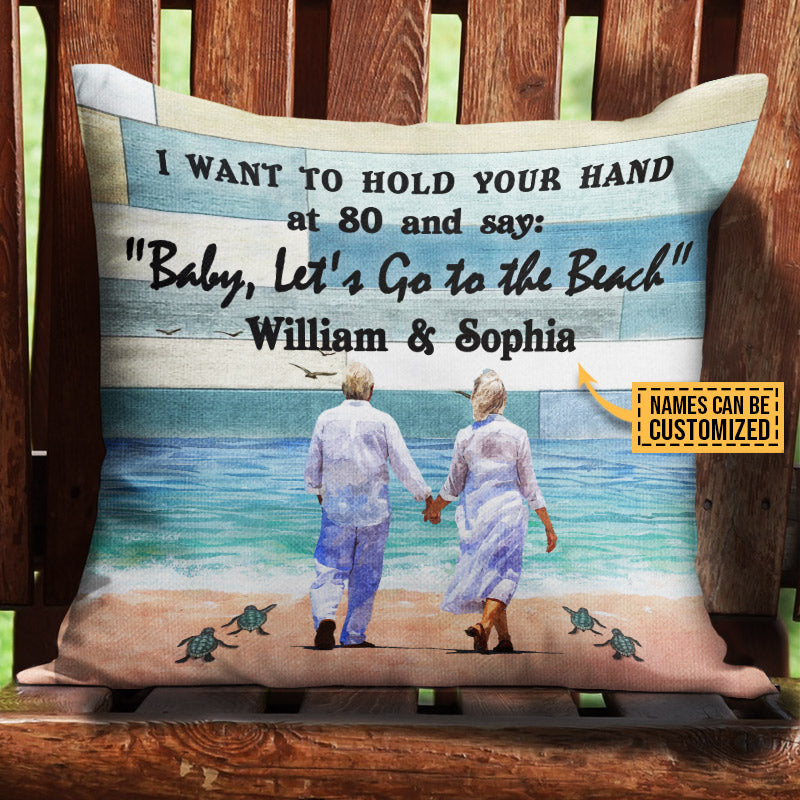 Beach, Old Couple, Couple Gift, Let's Go To The Beach Custom Pillow
