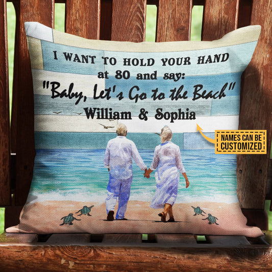 Beach, Old Couple, Couple Gift, Let's Go To The Beach Custom Pillow