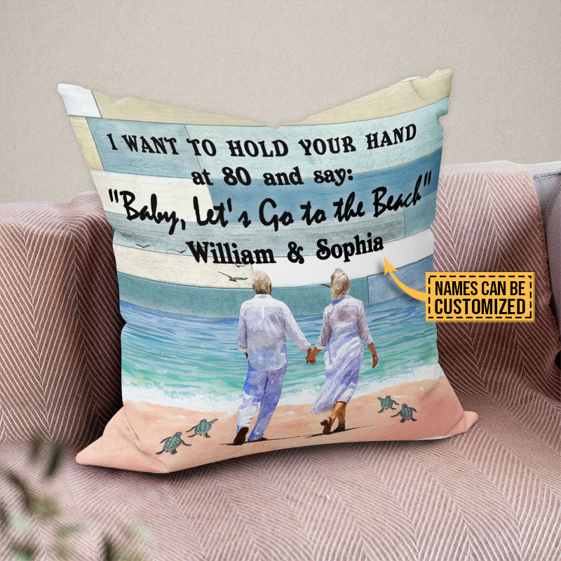 Beach, Old Couple, Couple Gift, Let's Go To The Beach Custom Pillow