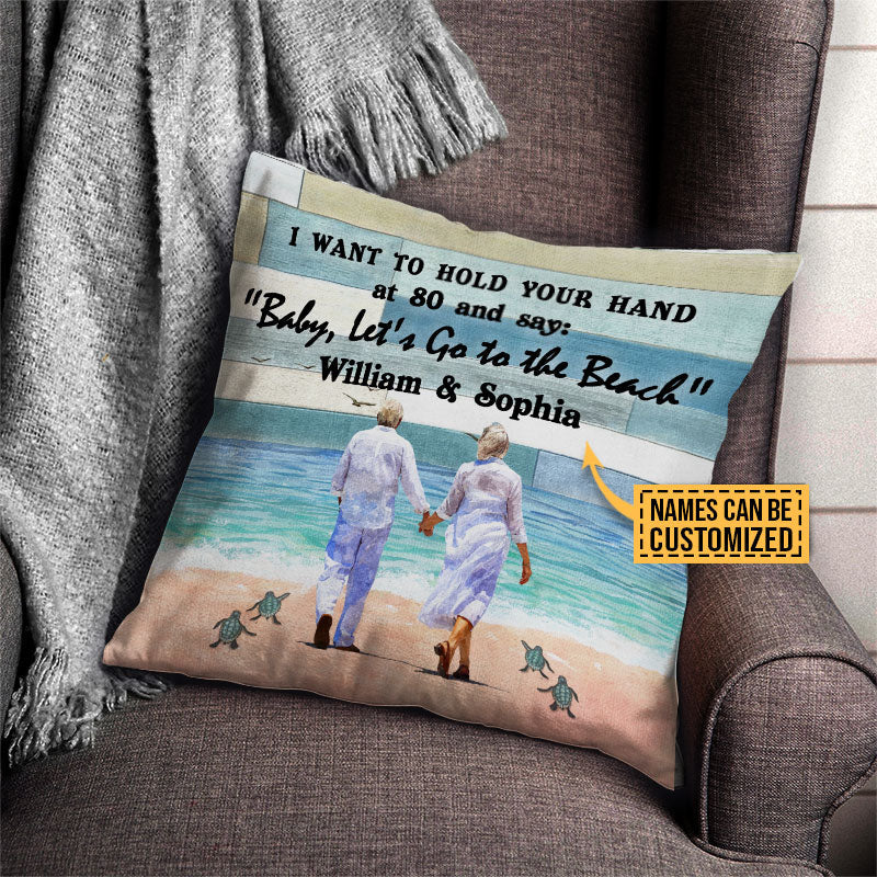 Beach, Old Couple, Couple Gift, Let's Go To The Beach Custom Pillow
