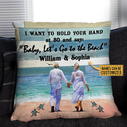 Beach, Old Couple, Couple Gift, Let's Go To The Beach Custom Pillow