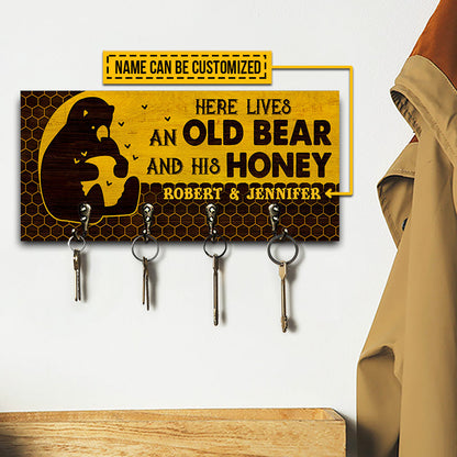 Bear Couple Honey Live Here Personalized Custom Wood Key Holder