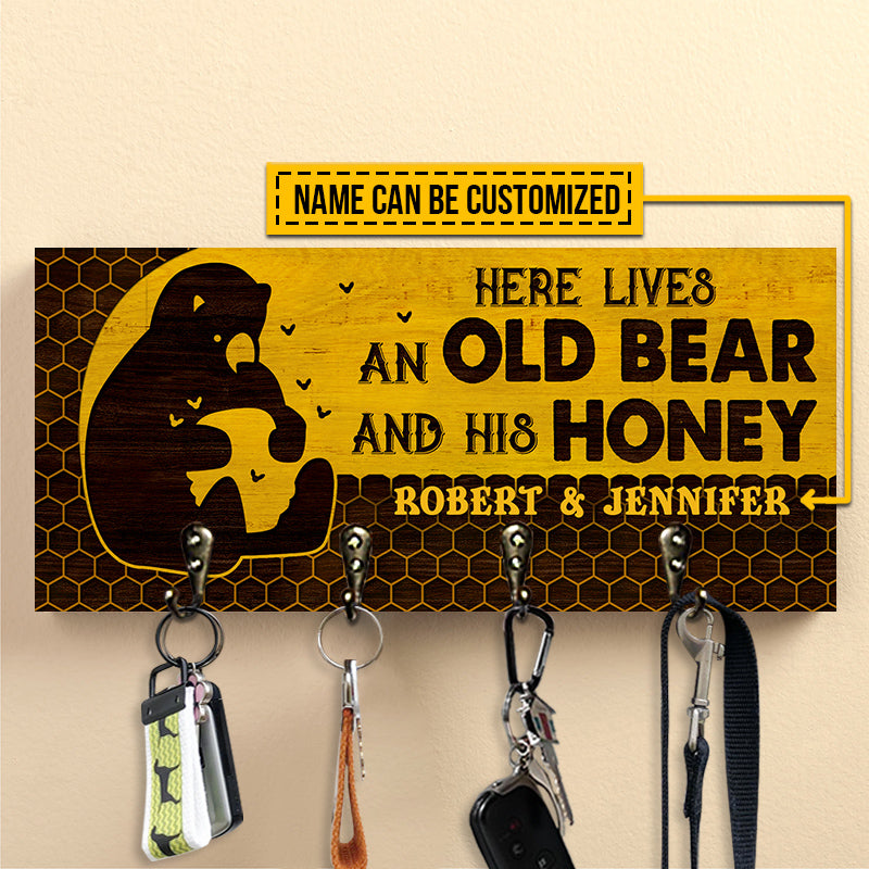 Bear Couple Honey Live Here Personalized Custom Wood Key Holder