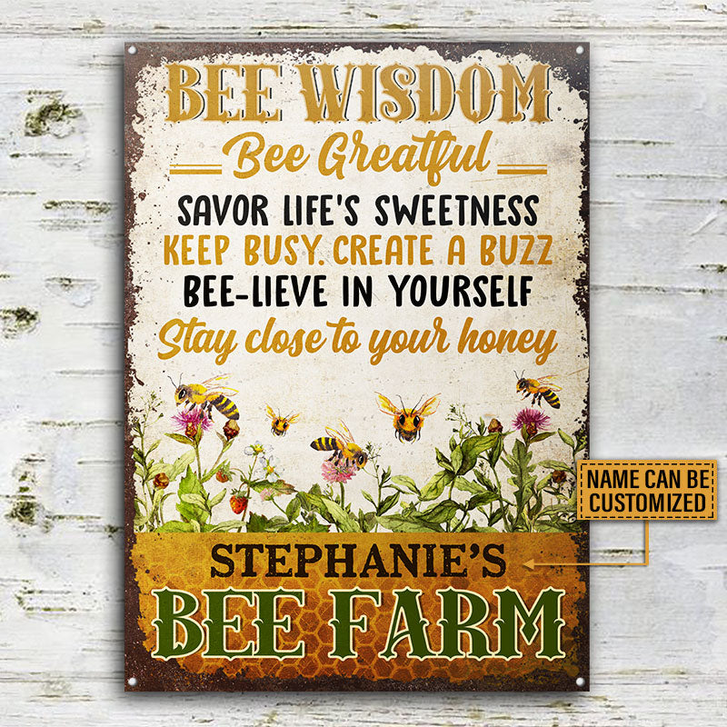 Bee Farm Garden Bee Wisdom Custom Classic Metal Signs