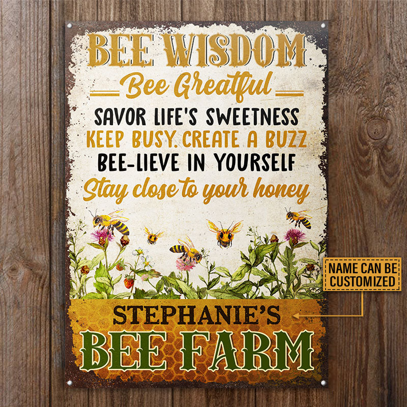 Bee Farm Garden Bee Wisdom Custom Classic Metal Signs