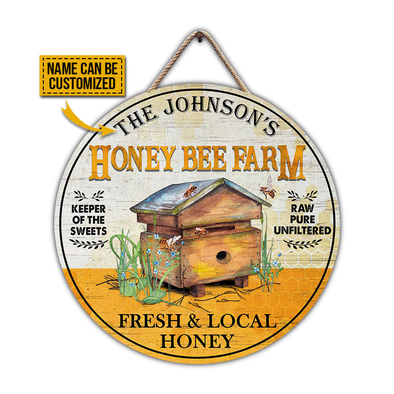 Bee Fresh Local Honey Custom Wood Circle Sign