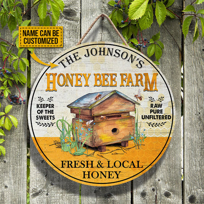 Bee Fresh Local Honey Custom Wood Circle Sign