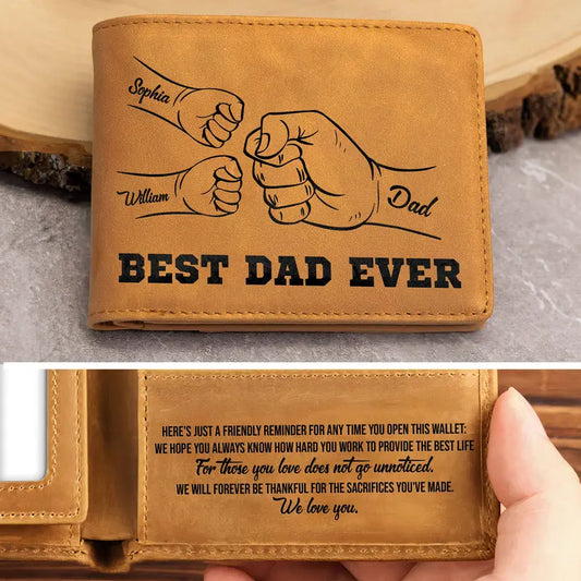 Best Dad Ever Father's Day Gift Custom Kids' Names - Personalized Leather Wallet Leather Wallet The Next Custom Gift