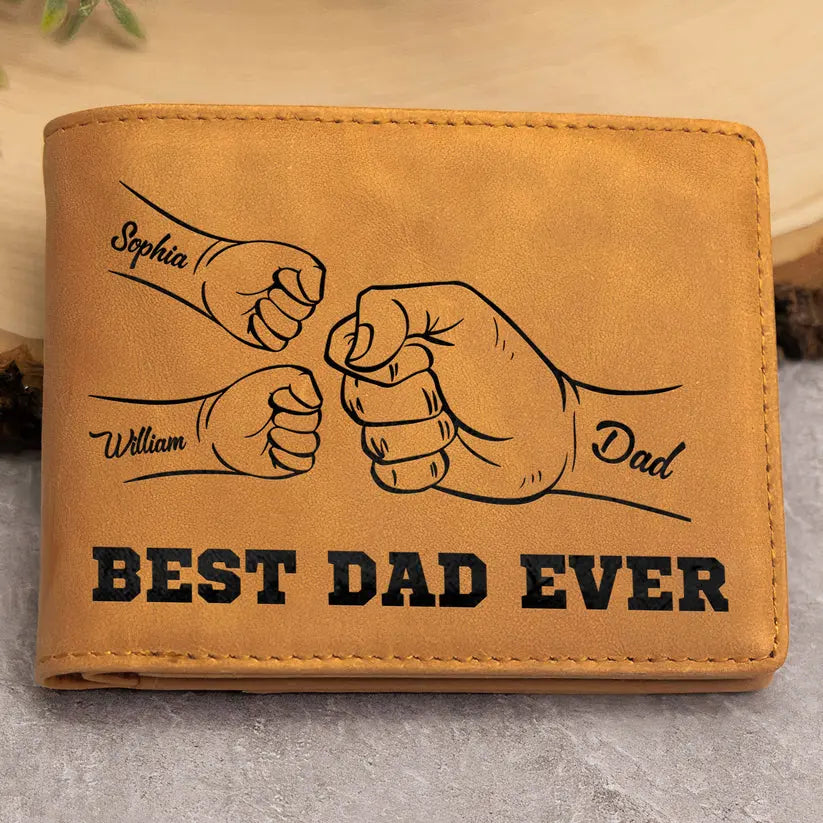 Best Dad Ever Father's Day Gift Custom Kids' Names - Personalized Leather Wallet Leather Wallet The Next Custom Gift