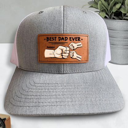 Best Dad Ever - Hands Version - Personalized Leather Patch Hat Hat The Next Custom Gift