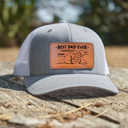 Best Dad Ever - Hands Version - Personalized Leather Patch Hat Hat The Next Custom Gift