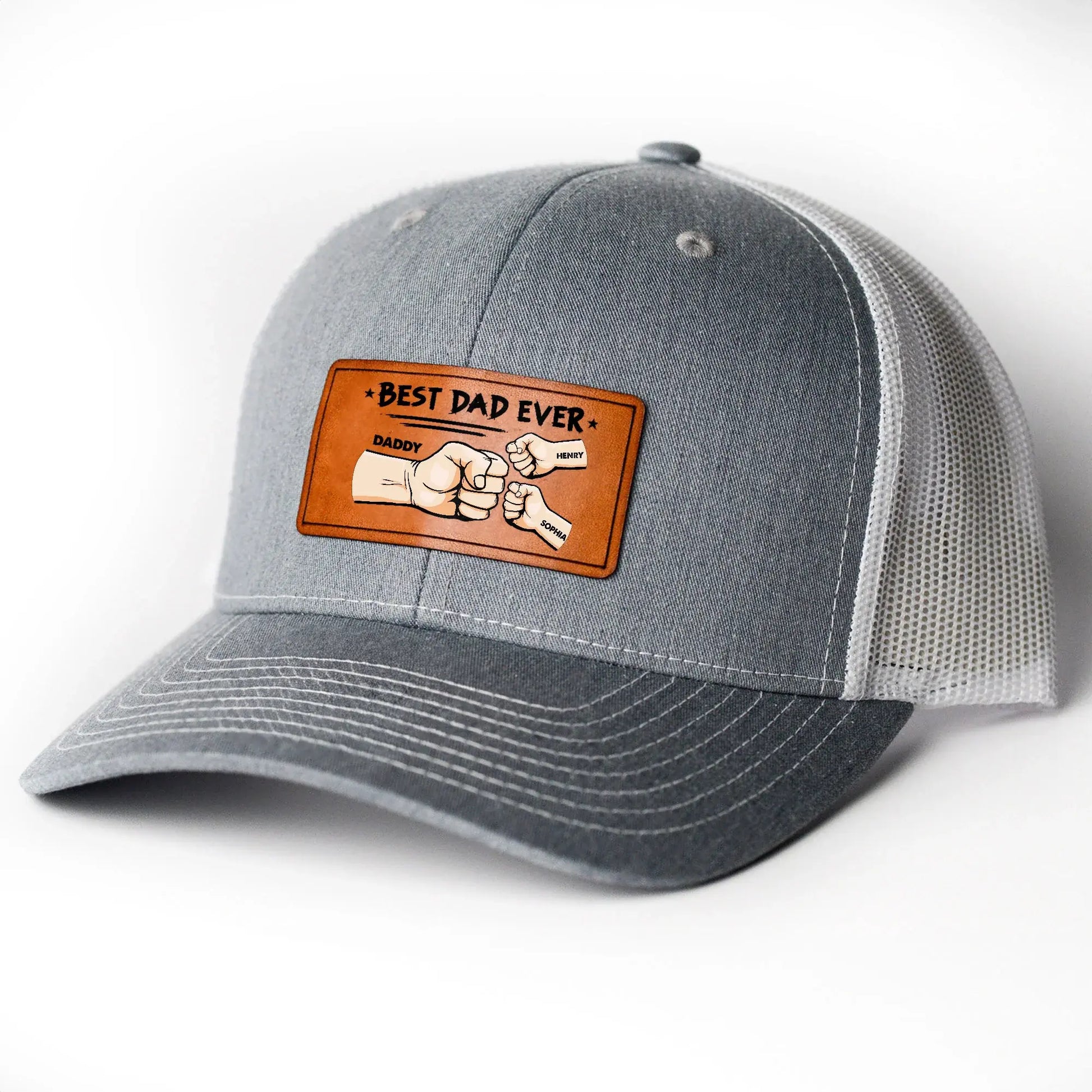 Best Dad Ever - Hands Version - Personalized Leather Patch Hat Hat The Next Custom Gift