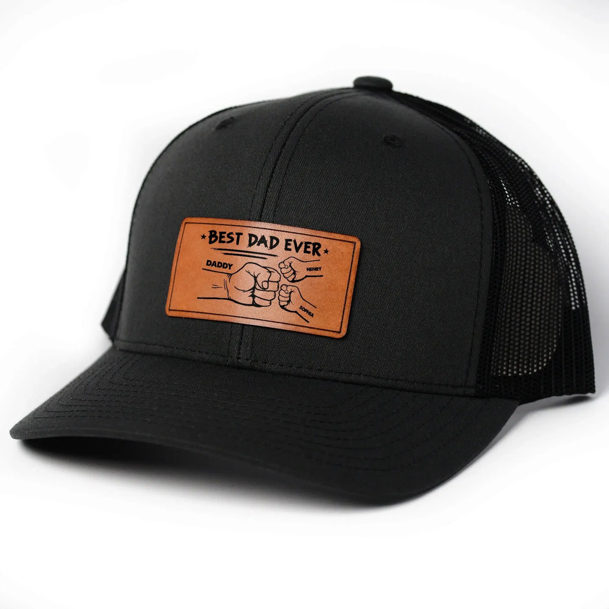 Best Dad Ever - Hands Version - Personalized Leather Patch Hat Hat The Next Custom Gift