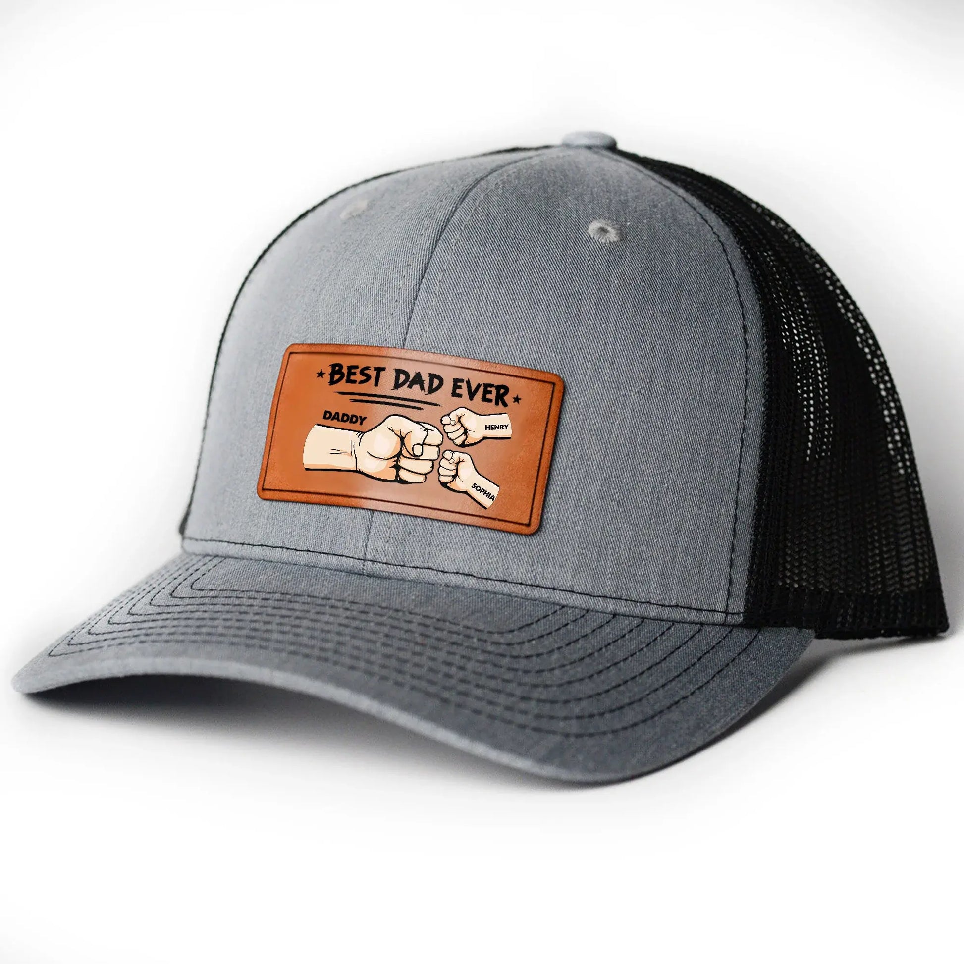 Best Dad Ever - Hands Version - Personalized Leather Patch Hat Hat The Next Custom Gift