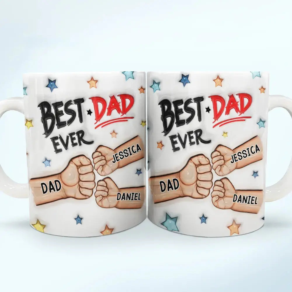 Best Dad Grandpa Ever Fist Bump - 3D Inflated Effect Printed Mug, Personalized White Edge-to-Edge Mug accent mug The Next Custom Gift