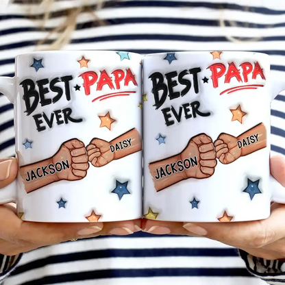 Best Dad Grandpa Ever Fist Bump - 3D Inflated Effect Printed Mug, Personalized White Edge-to-Edge Mug accent mug The Next Custom Gift