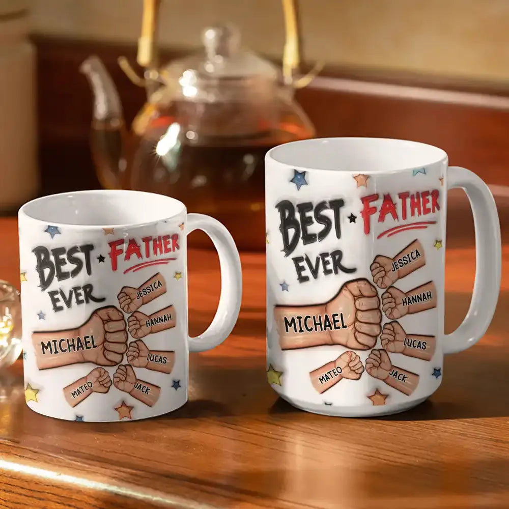 Best Dad Grandpa Ever Fist Bump - 3D Inflated Effect Printed Mug, Personalized White Edge-to-Edge Mug accent mug The Next Custom Gift