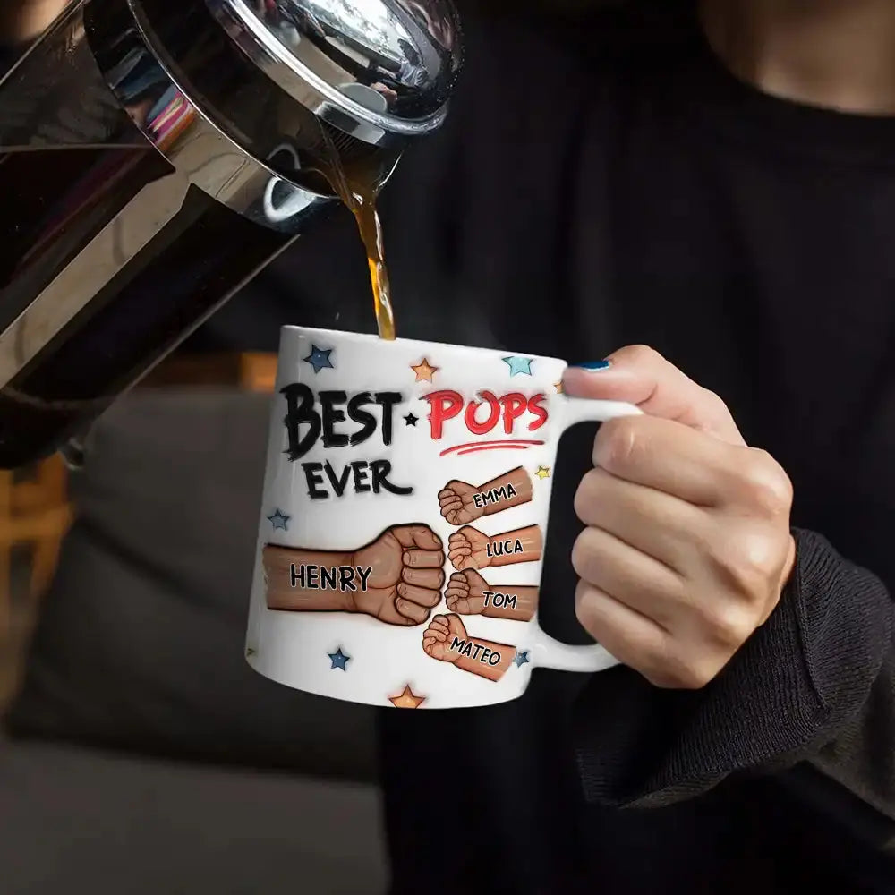 Best Dad Grandpa Ever Fist Bump - 3D Inflated Effect Printed Mug, Personalized White Edge-to-Edge Mug accent mug The Next Custom Gift