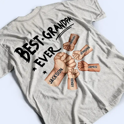 Best Dad Grandpa Ever Fist Bump - Personalized Back Printed T Shirt Shirts & Tops The Next Custom Gift