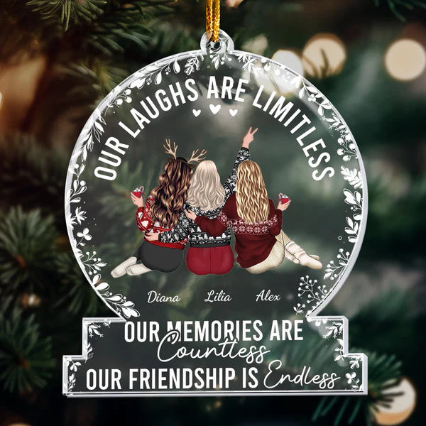 Our laughs are limitless, Our memories are countless, Our friendship is endless - Personalized Friends Ornament