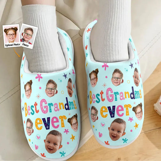 Best Mom Ever, Best Grandma - Personalized Photo Slippers Fluffy Slippers The Next Custom Gift