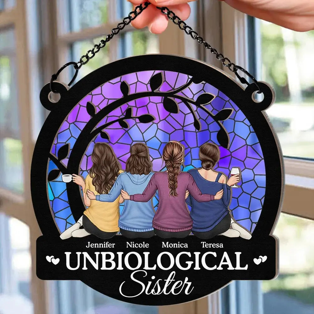 Bestie Unbiological Sister - Personalized Window Hanging Suncatcher Ornament Hanging Suncatcher Ornament The Next Custom Gift