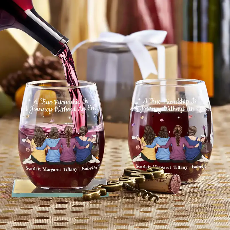Bestie A True Friendship Is A Journey Without An End - Personalized Stemless Wine Glass