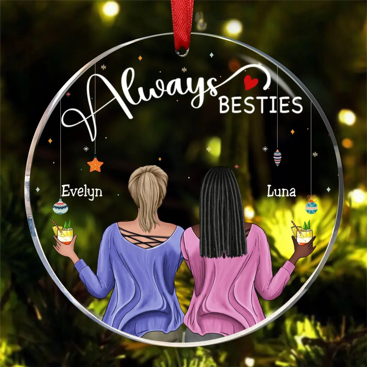 Besties - Always Besties - Personalized Acrylic Circle Ornament