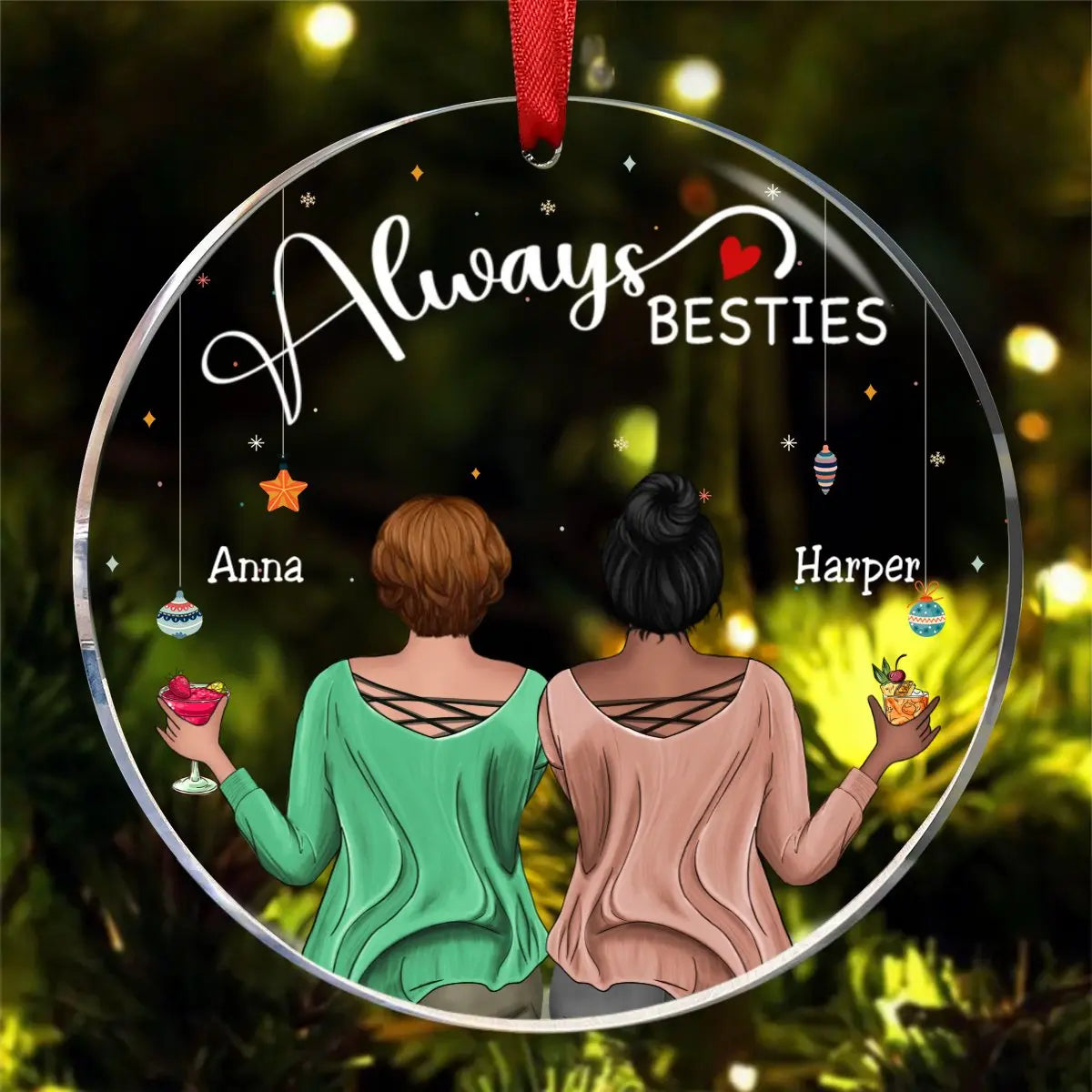 Besties - Always Besties - Personalized Acrylic Circle Ornament