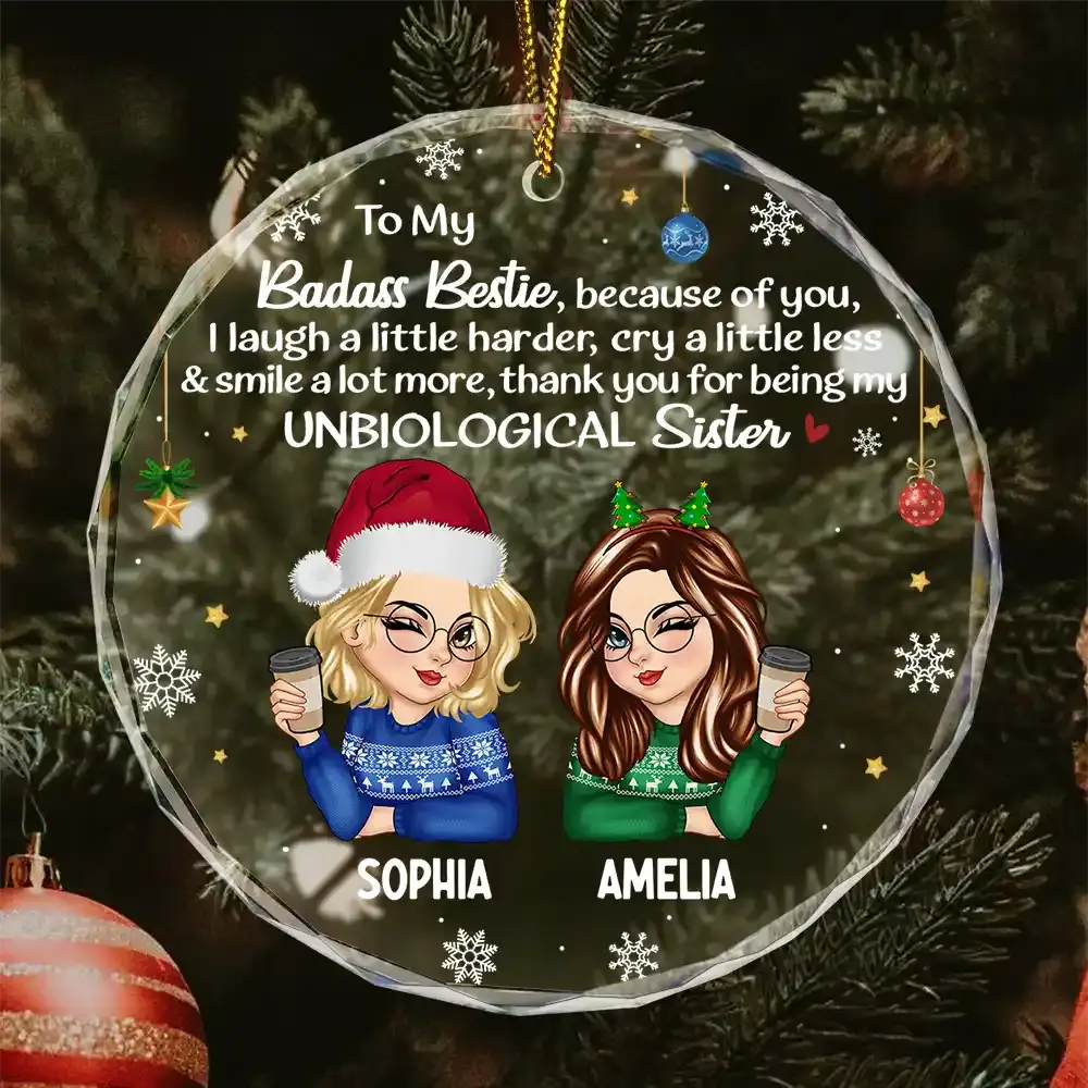 Besties Because Of You I Laugh A Little Harder Christmas - Personalized Circle Acrylic Ornament Ornament The Next Custom Gift