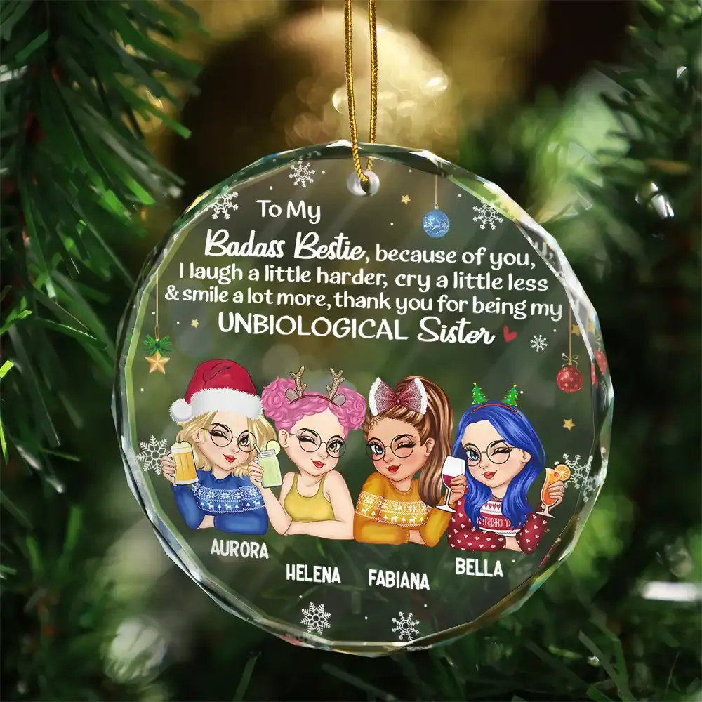 Besties Because Of You I Laugh A Little Harder Christmas - Personalized Circle Acrylic Ornament Ornament The Next Custom Gift